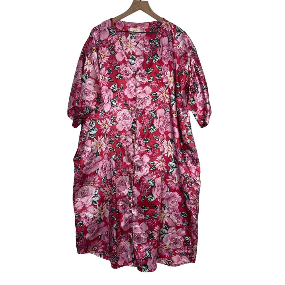 Vintage A'Milan Nightgown Women's One Size Pink Floral Button Front Sleepwear